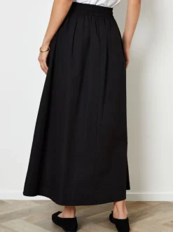 Threadbare Black Cotton Poplin Tie Waist Skirt with Pockets