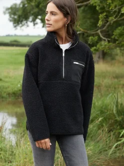 Threadbare Black Half Zip Borg Fleece