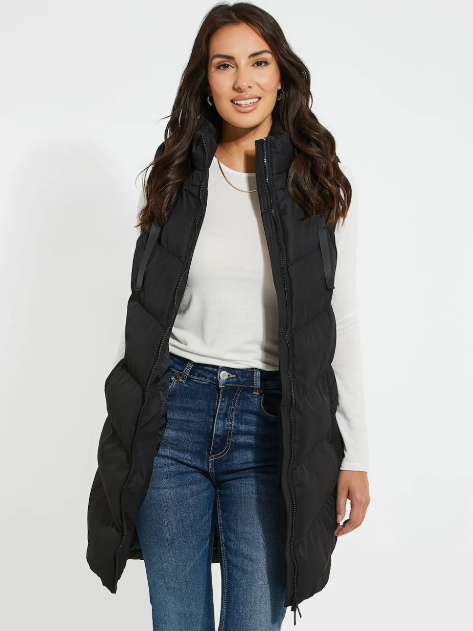 Threadbare Black Longline Padded Gilet