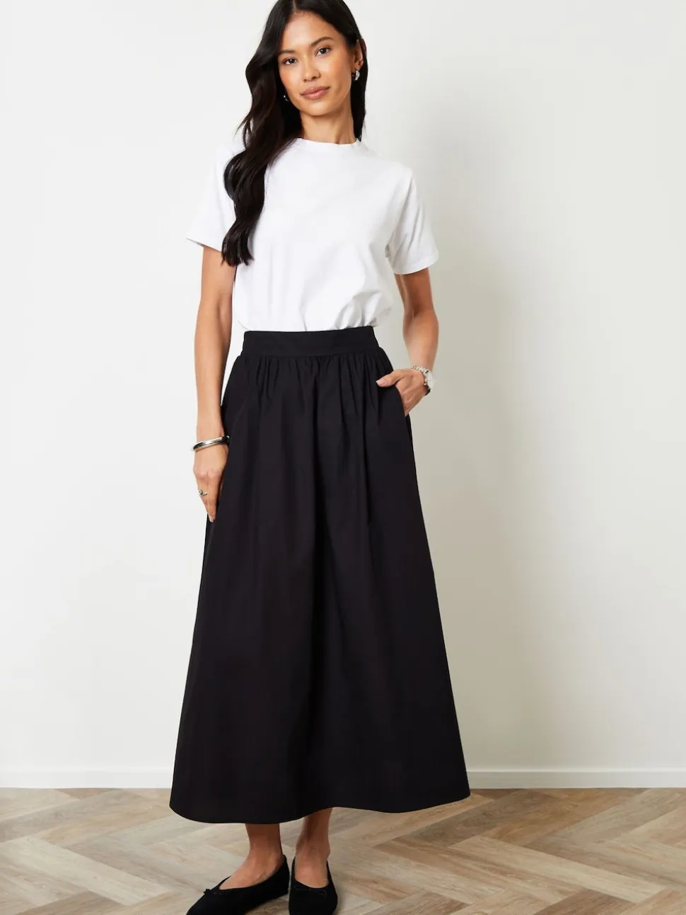 Threadbare Black Midi Skirt with Pockets