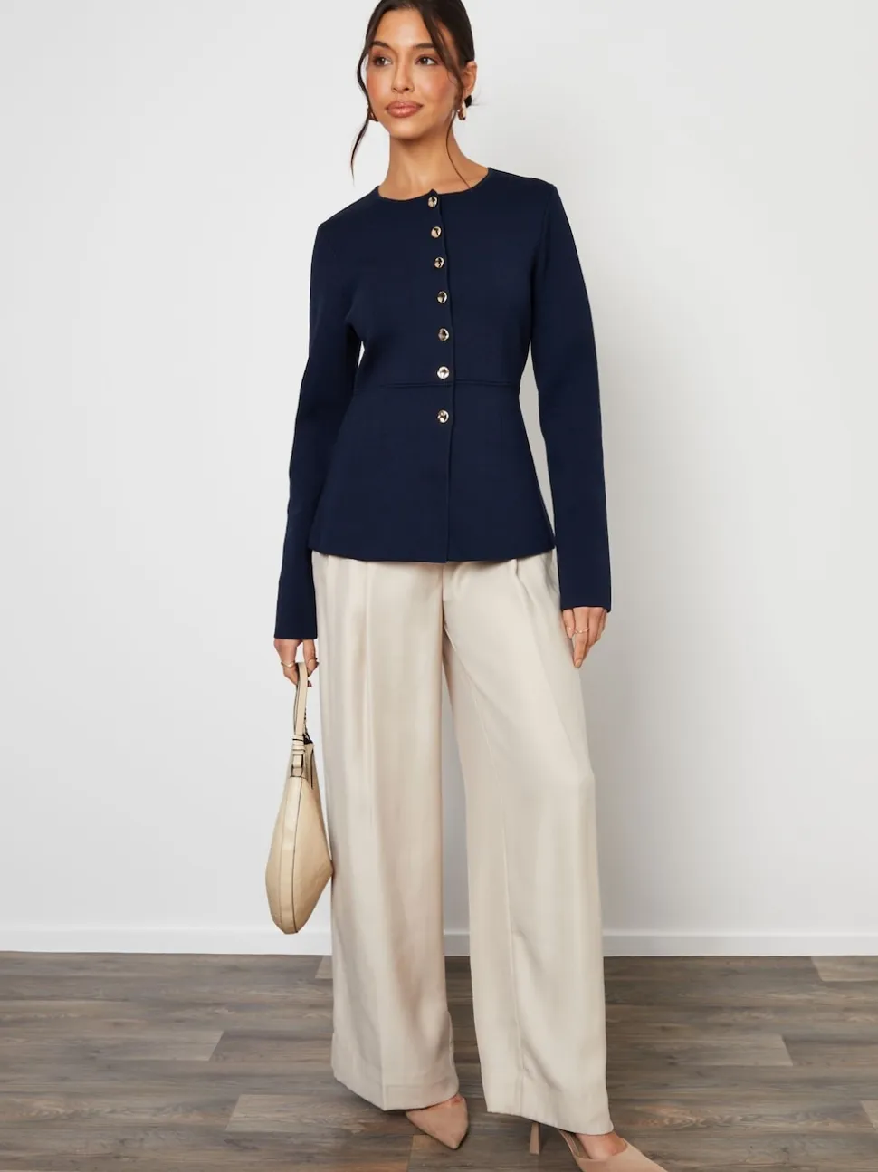 Threadbare Blue Cinched Knitted Button Up Cardigan