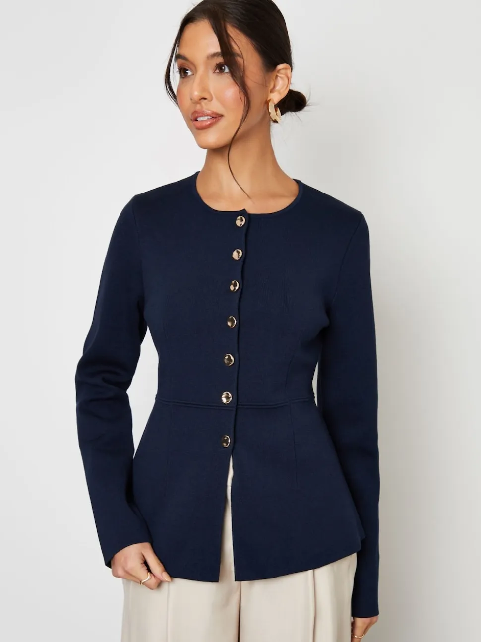 Threadbare Blue Cinched Knitted Button Up Cardigan