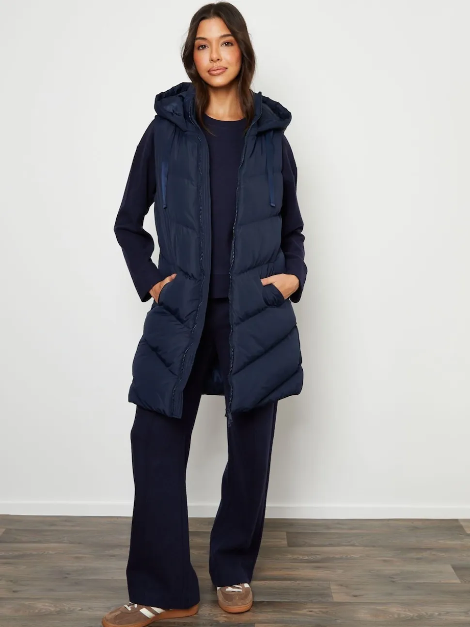 Threadbare Blue Longline Padded Gilet