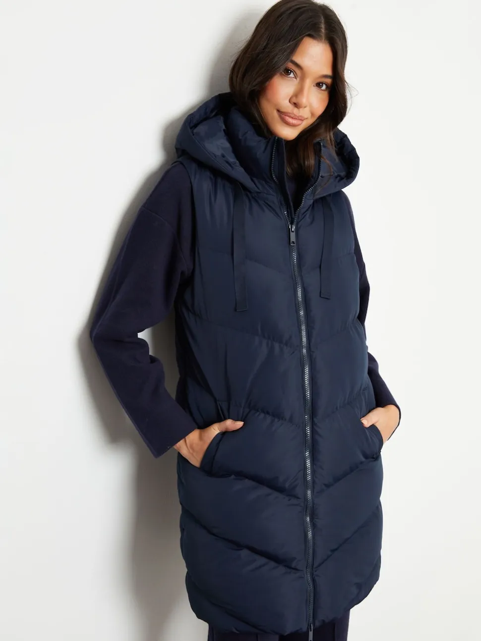 Threadbare Blue Longline Padded Gilet