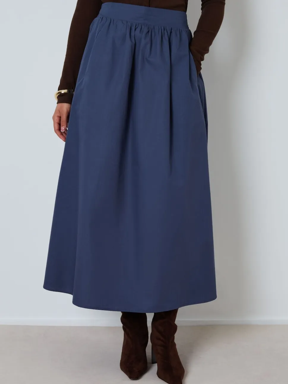 Threadbare Blue Midi Skirt with Pockets