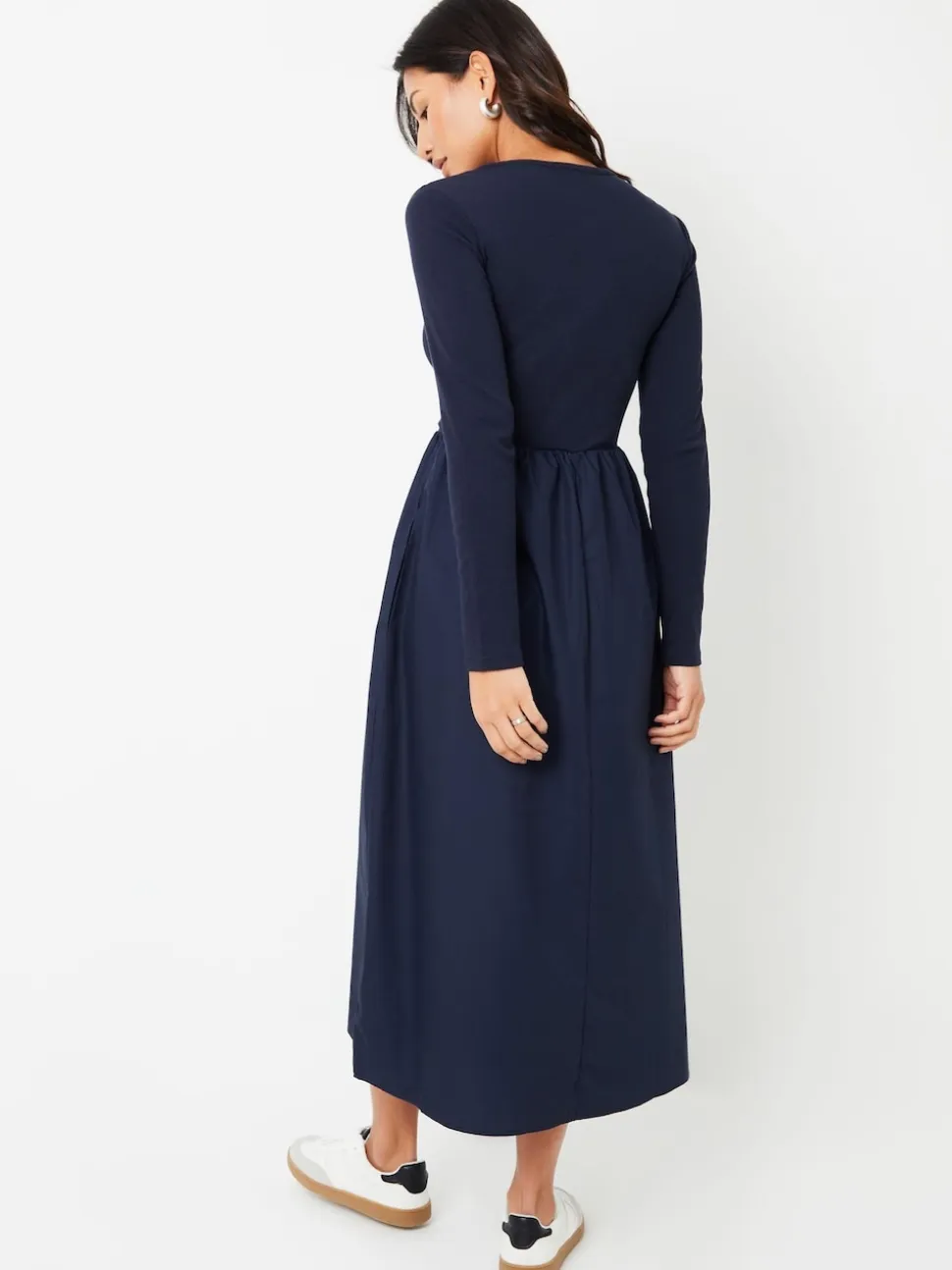 Threadbare Blue Rib Jersey 2-In-1 Midi Dress with Poplin Skirt