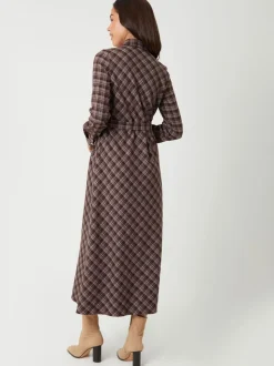 Threadbare Brown Check Belted Midi Shirt Dress
