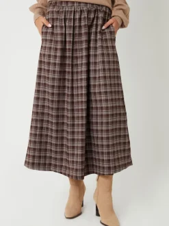 Threadbare Brown Check Pull On Midaxi Skirt