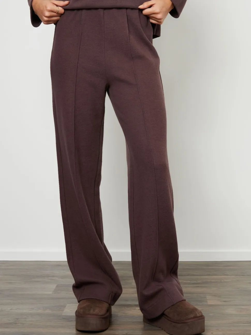Threadbare Brown Cosy Rib Pull On Wide Leg Joggers