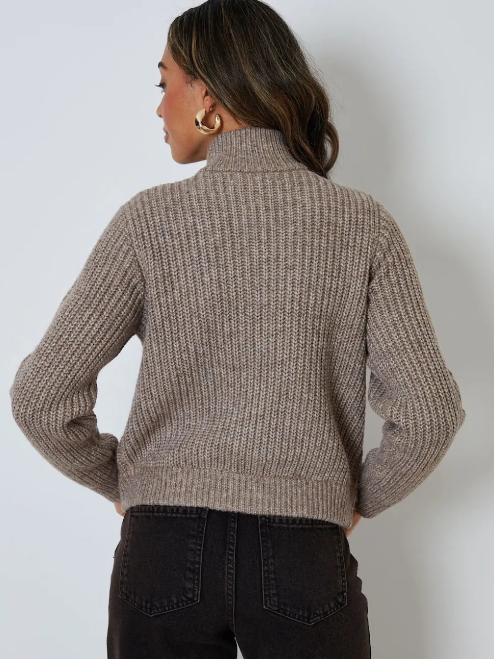 Threadbare Brown Zip Through Knitted Bomber Jacket