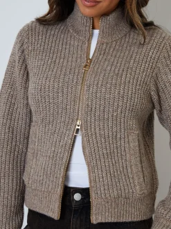 Threadbare Brown Zip Through Knitted Bomber Jacket