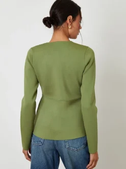 Threadbare Green Cinched Knitted Button Up Cardigan