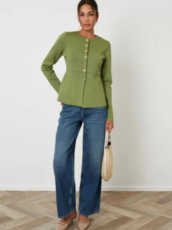 Threadbare Green Cinched Knitted Button Up Cardigan