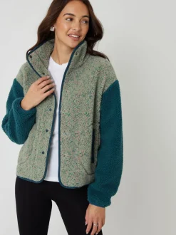 Threadbare Green Colourblock Snap Borg Fleece