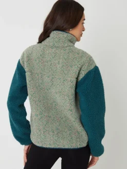 Threadbare Green Colourblock Snap Borg Fleece