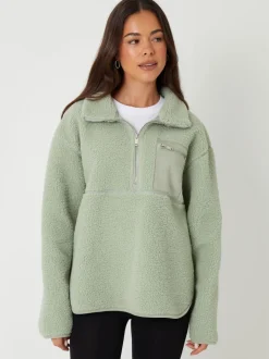 Threadbare Green Half Zip Borg Fleece