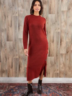 Threadbare Orange Knitted Side Button Detail Maxi Dress
