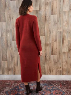 Threadbare Orange Knitted Side Button Detail Maxi Dress