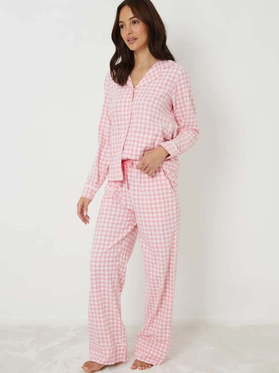 Threadbare Pink Check Long Sleeve Pyjamas Set