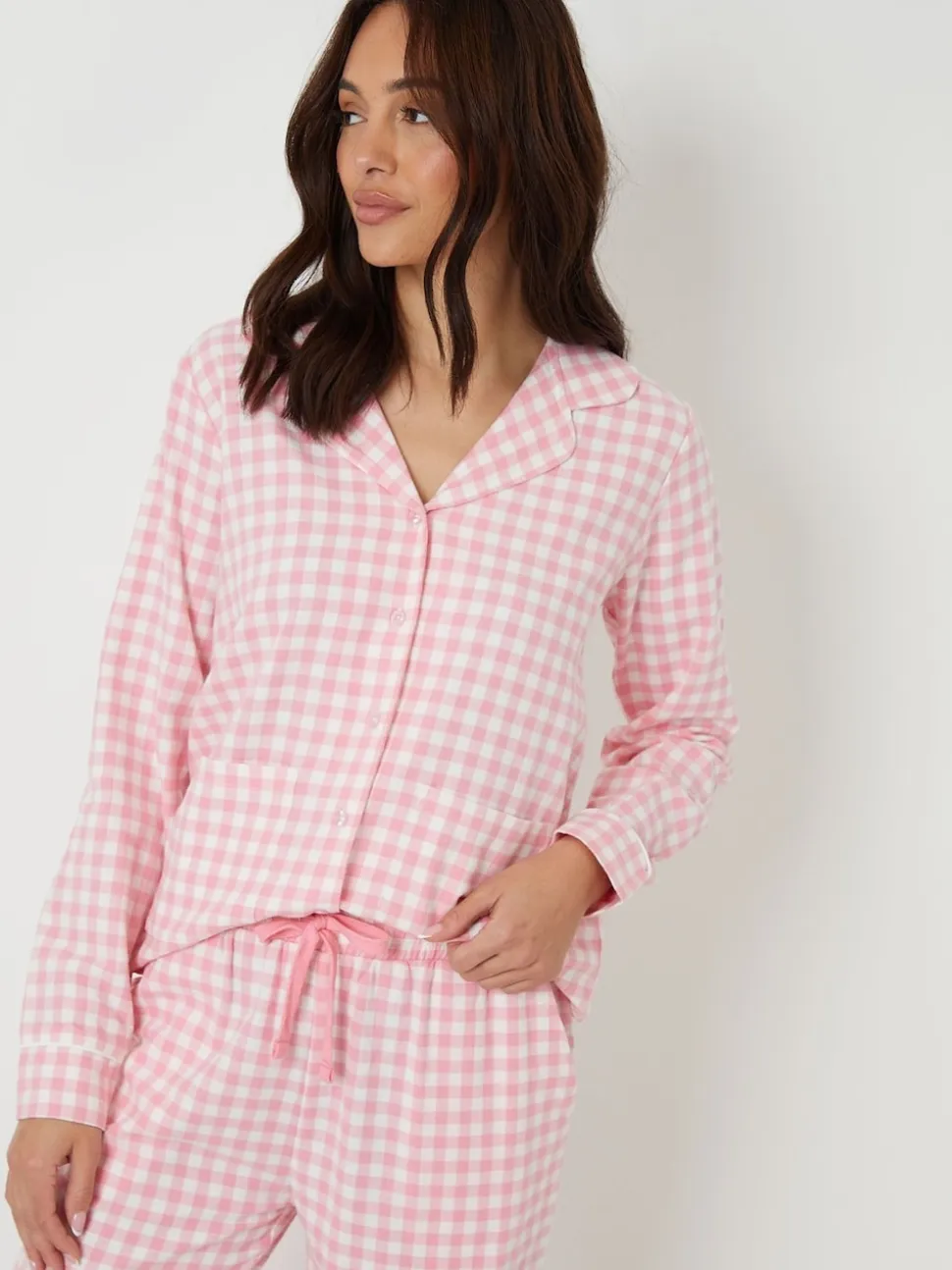 Threadbare Pink Check Long Sleeve Pyjamas Set