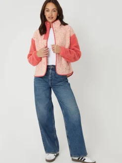 Threadbare Pink Colourblock Snap Borg Fleece