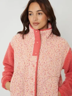 Threadbare Pink Colourblock Snap Borg Fleece