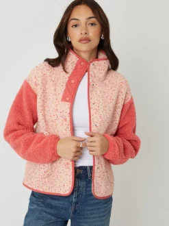Threadbare Pink Colourblock Snap Borg Fleece