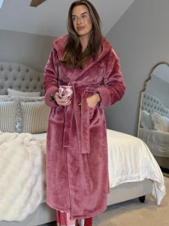 Threadbare Pink Cosy Faux Fur Trim Dressing Gown