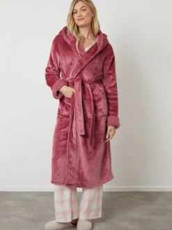 Threadbare Pink Cosy Faux Fur Trim Dressing Gown