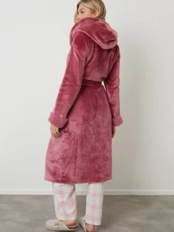Threadbare Pink Cosy Faux Fur Trim Dressing Gown