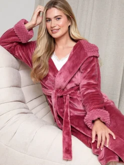 Threadbare Pink Cosy Faux Fur Trim Dressing Gown