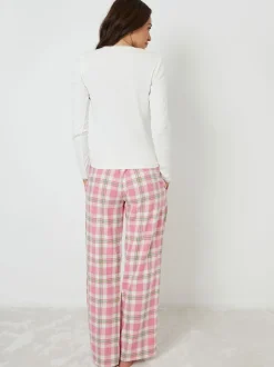 Threadbare Pink Crew Neck Long Sleeve Check Pyjamas Set