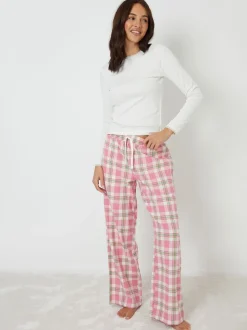 Threadbare Pink Crew Neck Long Sleeve Check Pyjamas Set