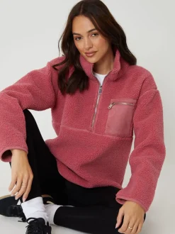 Threadbare Pink Half Zip Borg Fleece