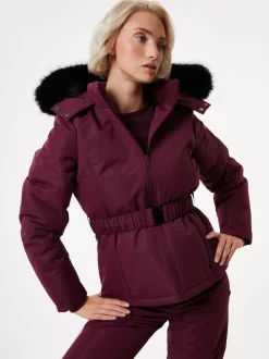 Threadbare Red Belted Padded Ski Jacket