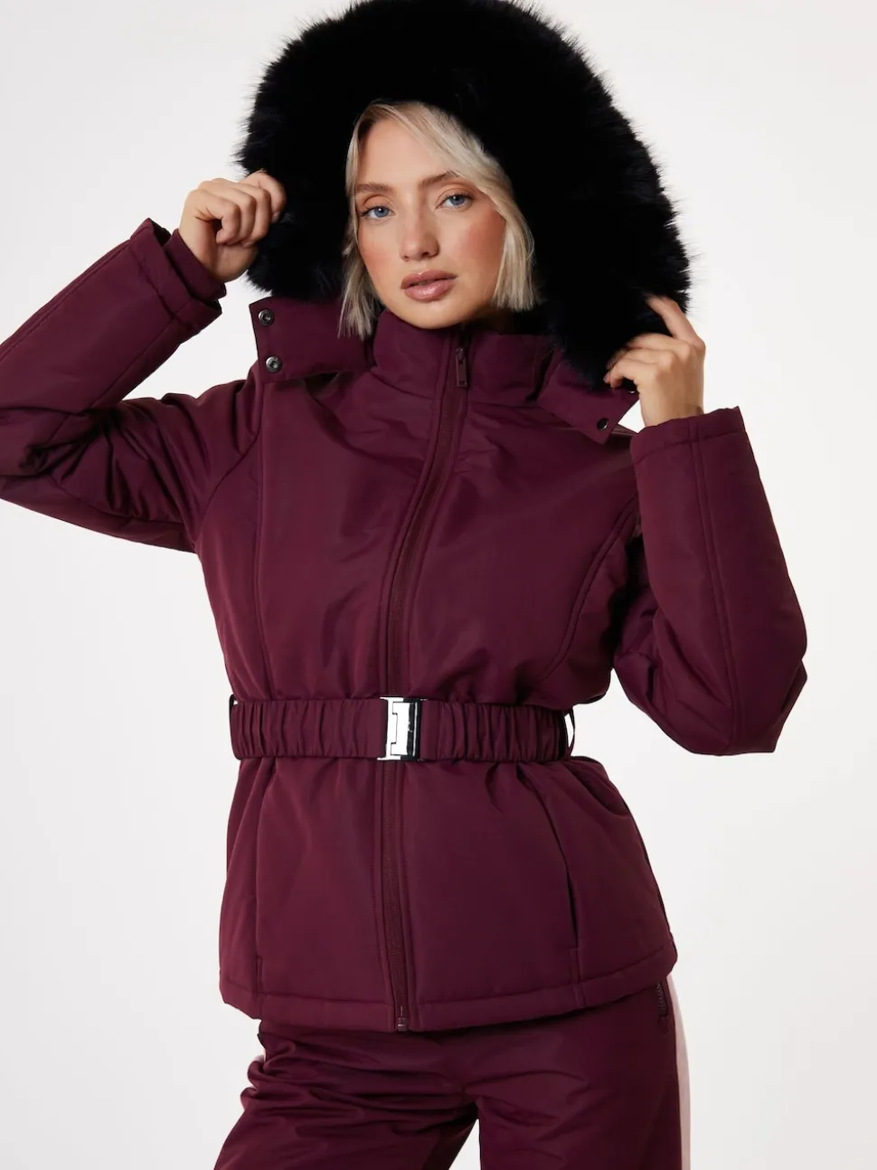 Threadbare Red Belted Padded Ski Jacket