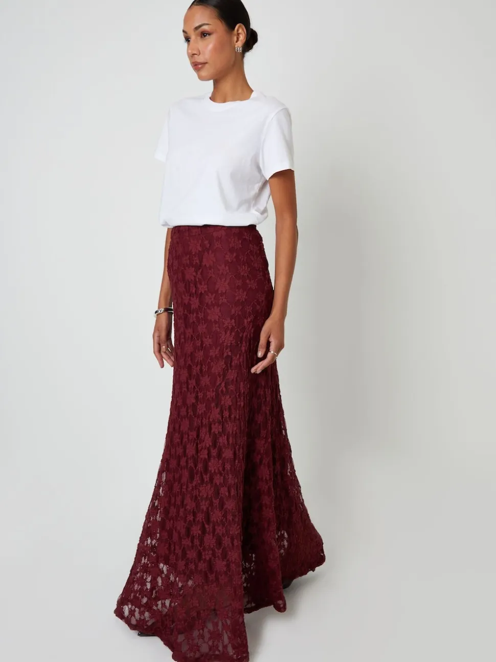 Threadbare Red Pull On Lace Maxi Skirt