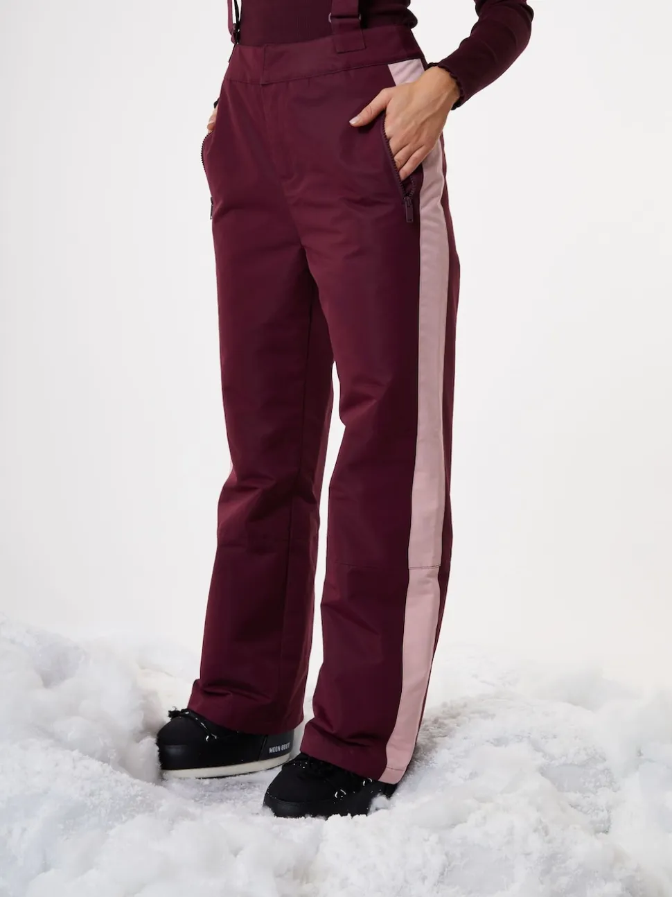 Threadbare Red Side Stripe Padded Ski Trousers with Braces