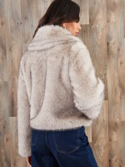 Threadbare Tan Brown Faux Fur Zip Through Coat