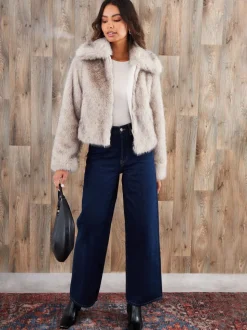 Threadbare Tan Brown Faux Fur Zip Through Coat
