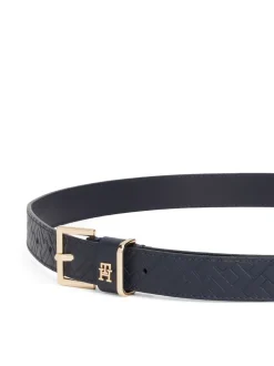 Tommy Hilfiger Blue Leather Embossed Logo Belt