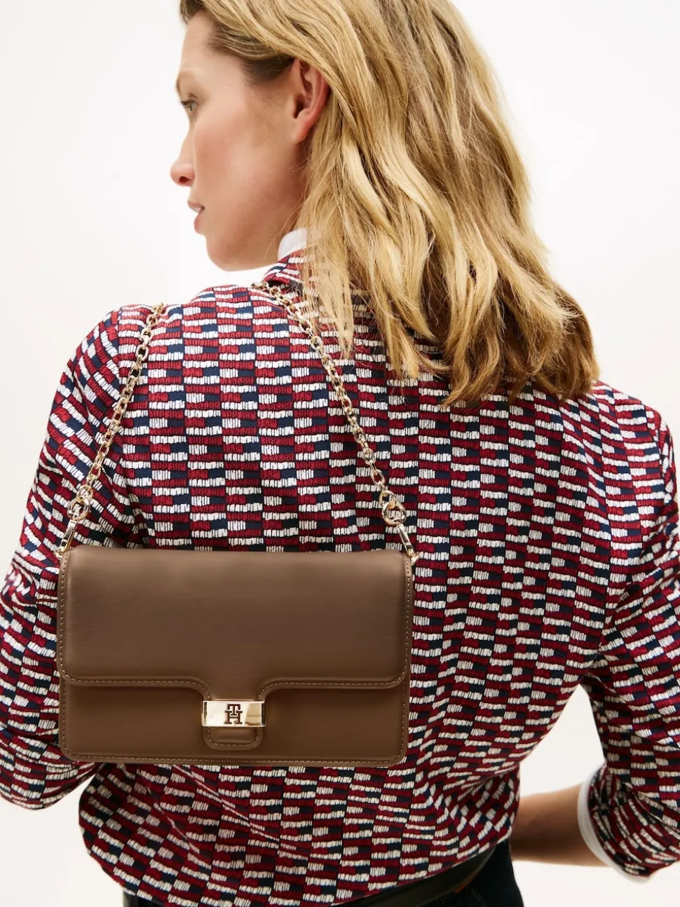 Tommy Hilfiger Brown Heritage Monogram Plaque Clutch