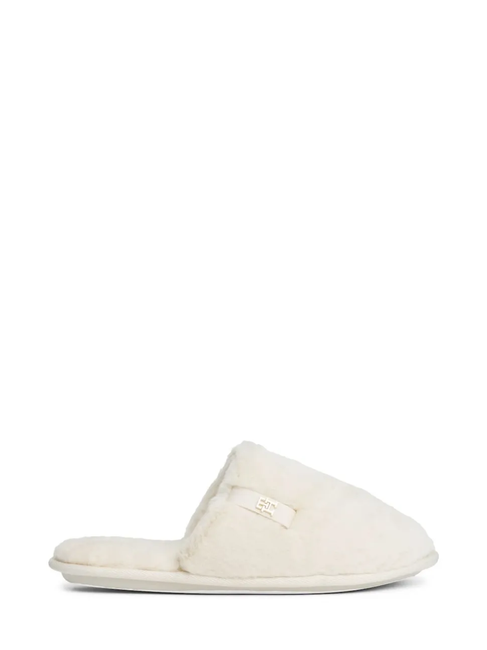 Tommy Hilfiger White Monogram Faux Fur Slippers