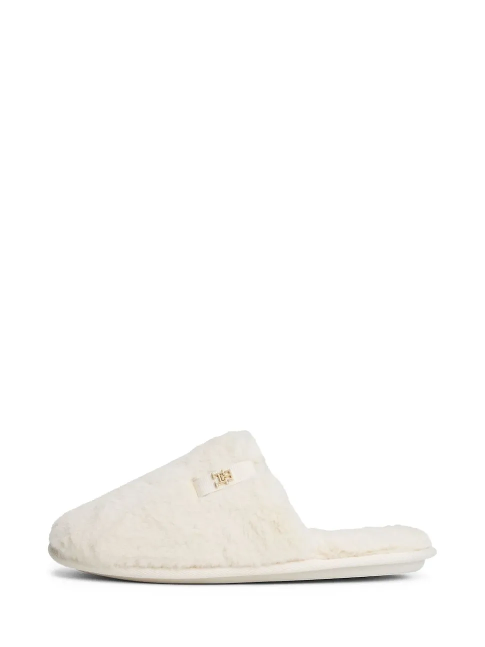 Tommy Hilfiger White Monogram Faux Fur Slippers