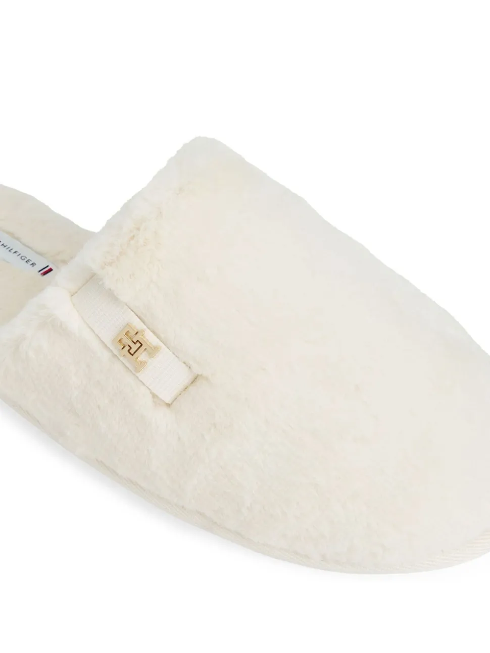 Tommy Hilfiger White Monogram Faux Fur Slippers
