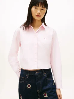 Tommy Jeans Pink Relaxed Fit Cropped Poplin Shirt