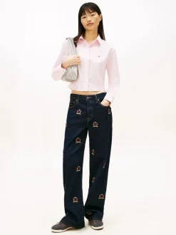 Tommy Jeans Pink Relaxed Fit Cropped Poplin Shirt