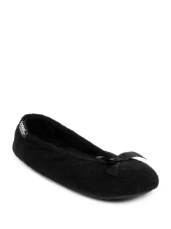 Totes Black Isotoner Terry Ballet Slippers With Bow