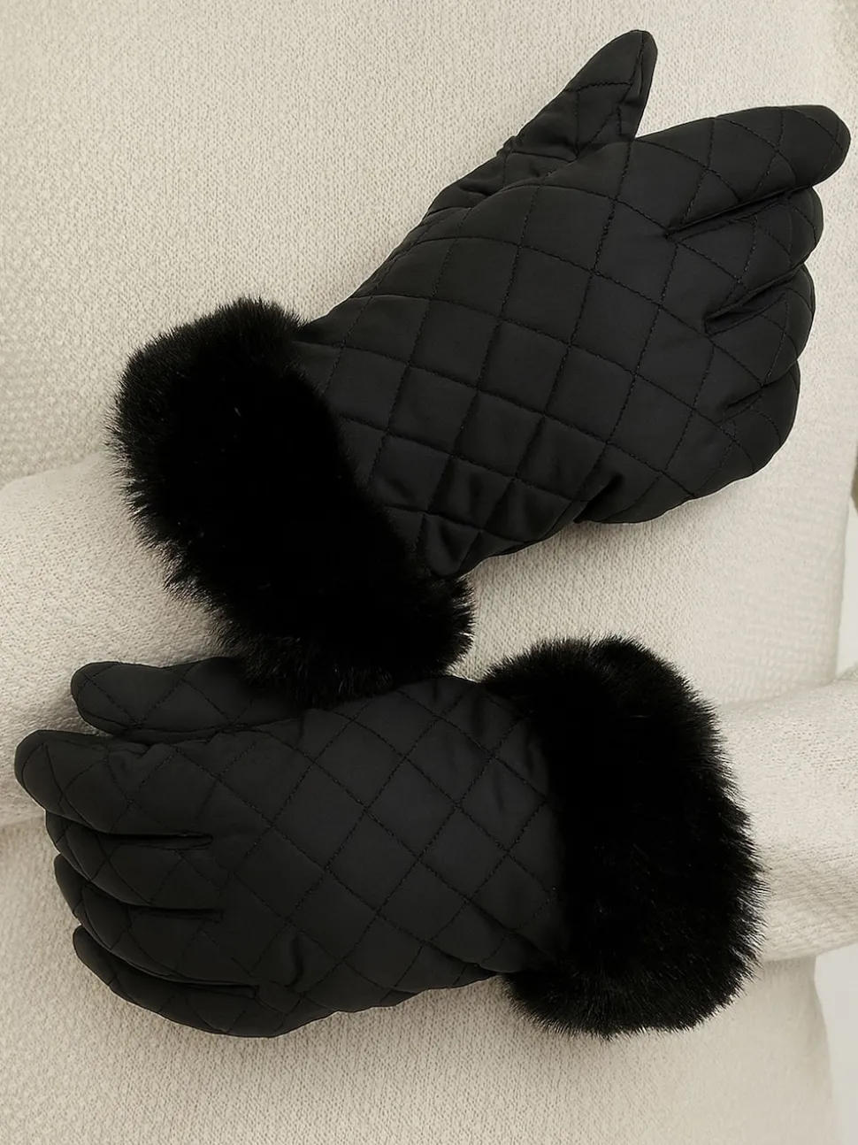 Totes Black SmarTouch Water Repellent Padded Gloves With Fur Cuff