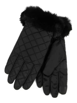 Totes Black SmarTouch Water Repellent Padded Gloves With Fur Cuff